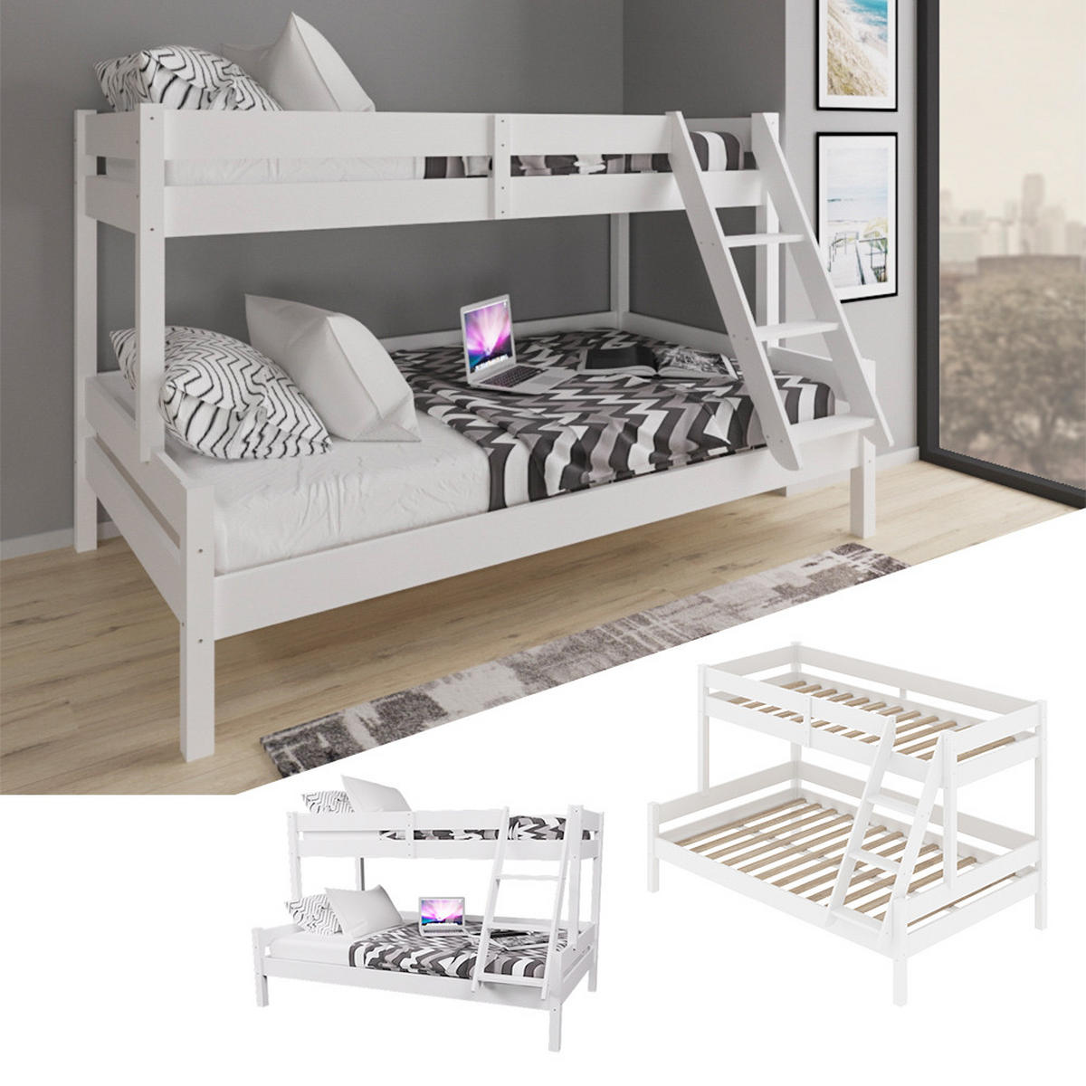ETAGENBETT Everest Weiß 120x200/80x200 cm - Weiß, Holz (120/200cm) - VitaliSpa