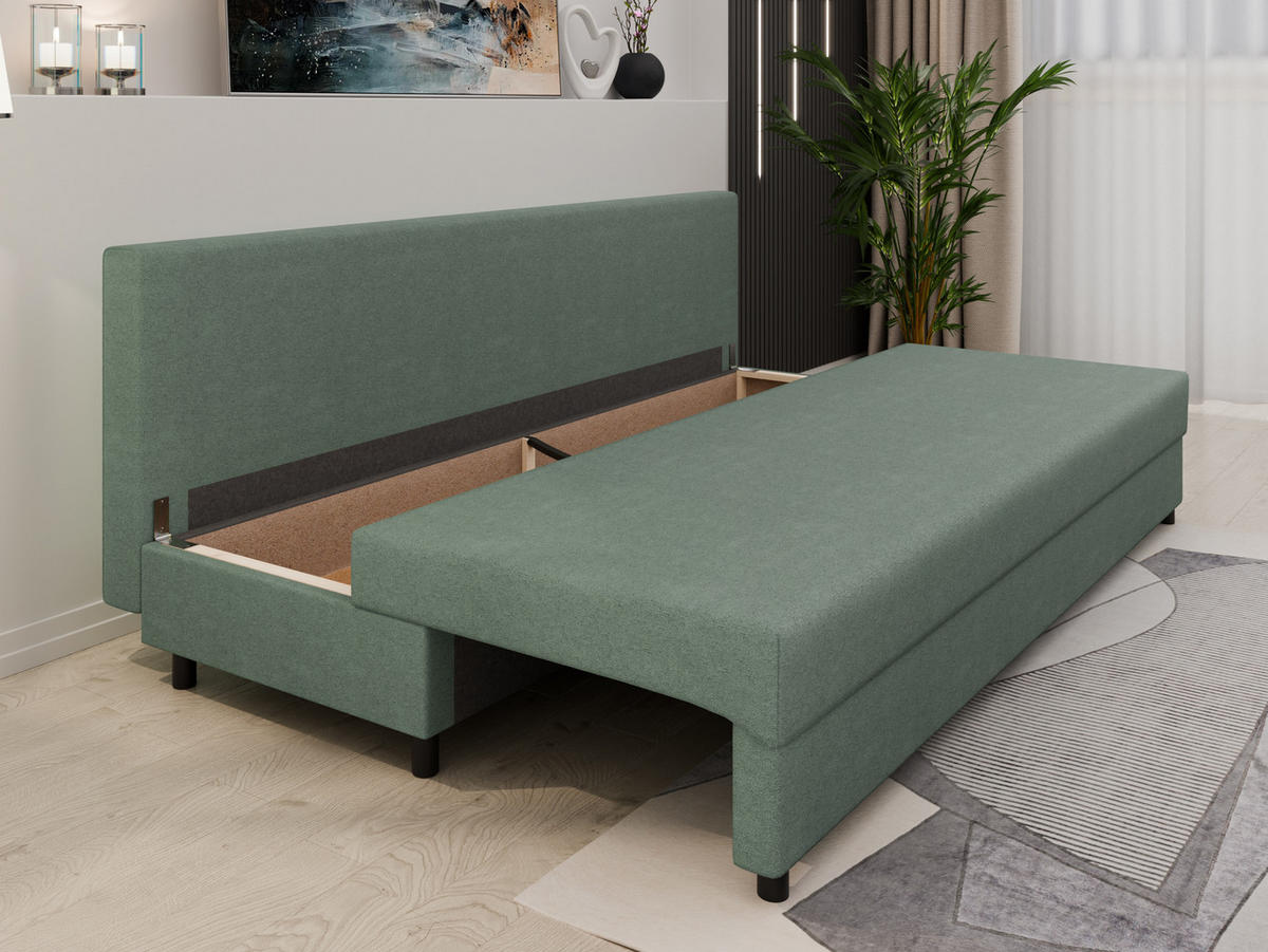 SCHLAFSOFA Facile mit Bettkasten – Moderne 2-in-1 Couch mit Stauraum, grün - Grün, Holz (194/48/71cm) - Panda Möbel