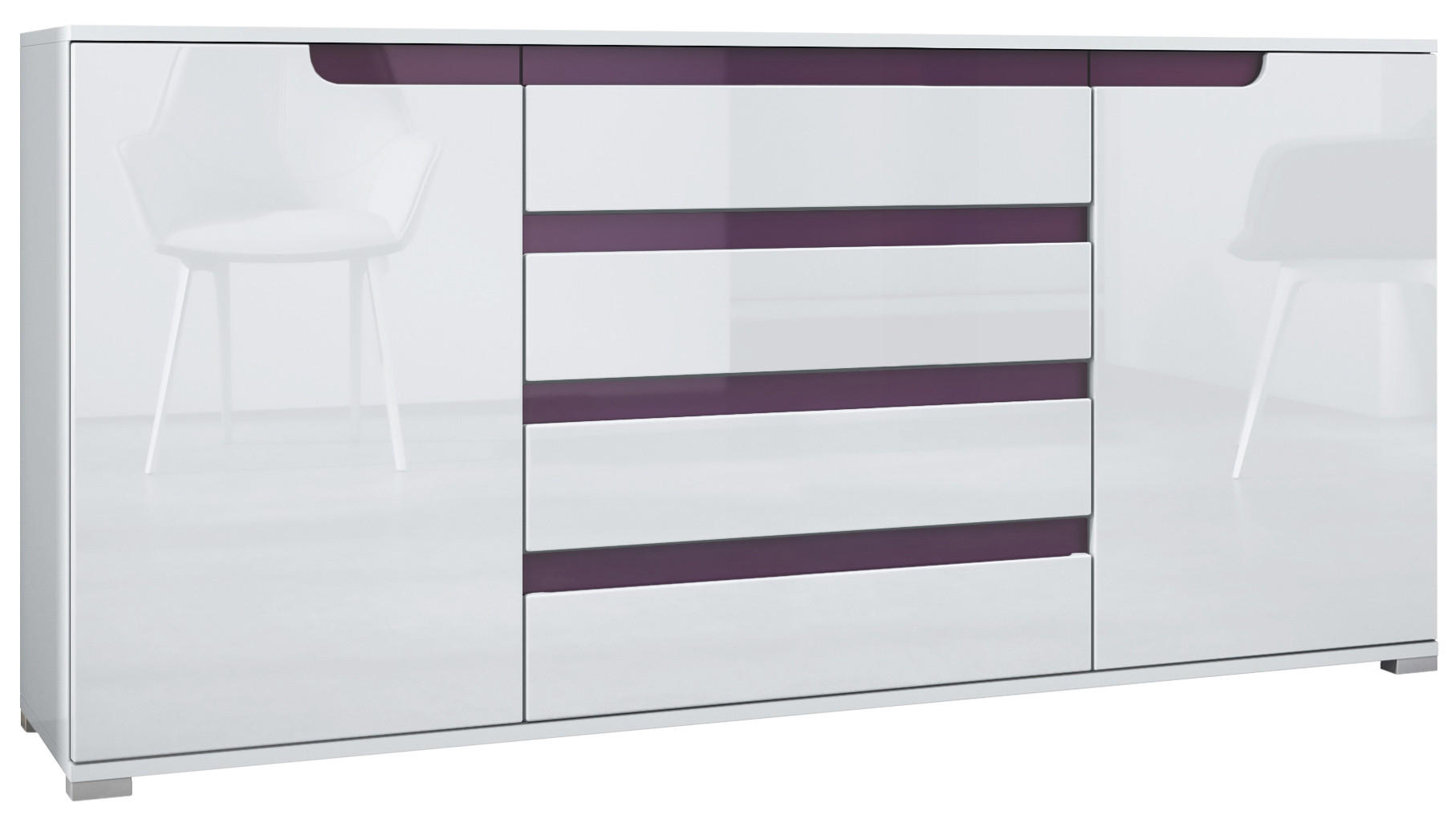 SIDEBOARD Sylt Weiß Hochglanz / Brombeer Hochglanz - Weiß Hochglanz, Holzwerkstoff (166.5/75.5/35cm) - Vladon