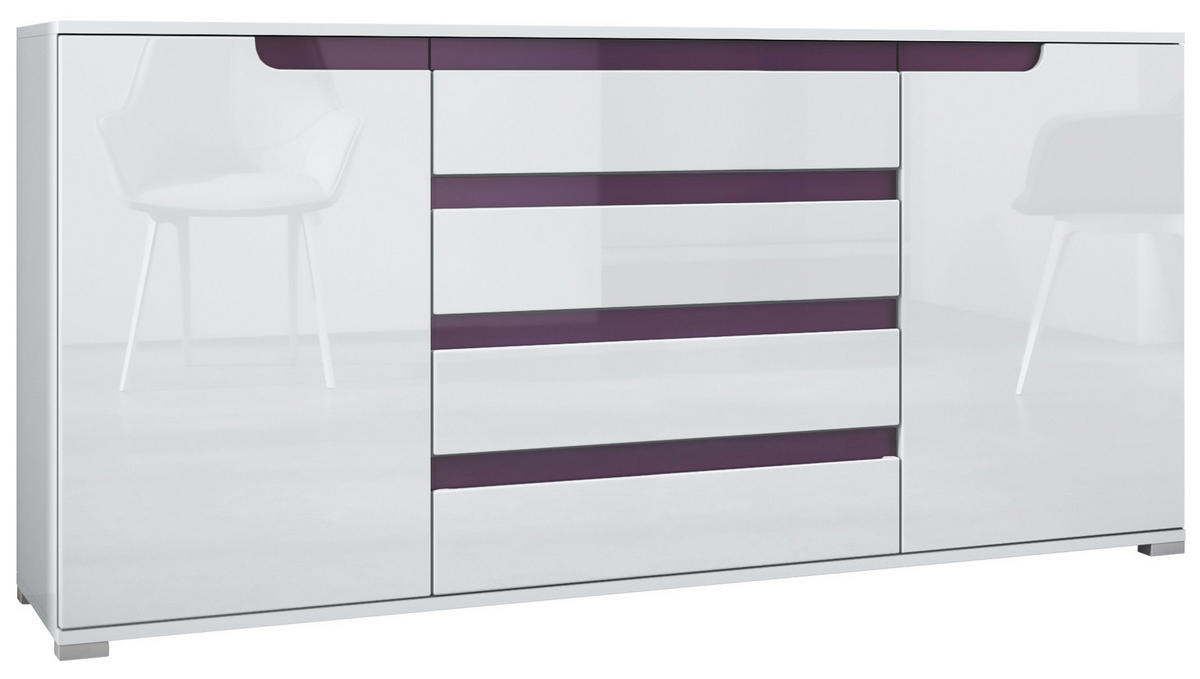 SIDEBOARD Sylt Weiß Hochglanz / Brombeer Hochglanz - Weiß Hochglanz, Holzwerkstoff (166.5/75.5/35cm) - Vladon