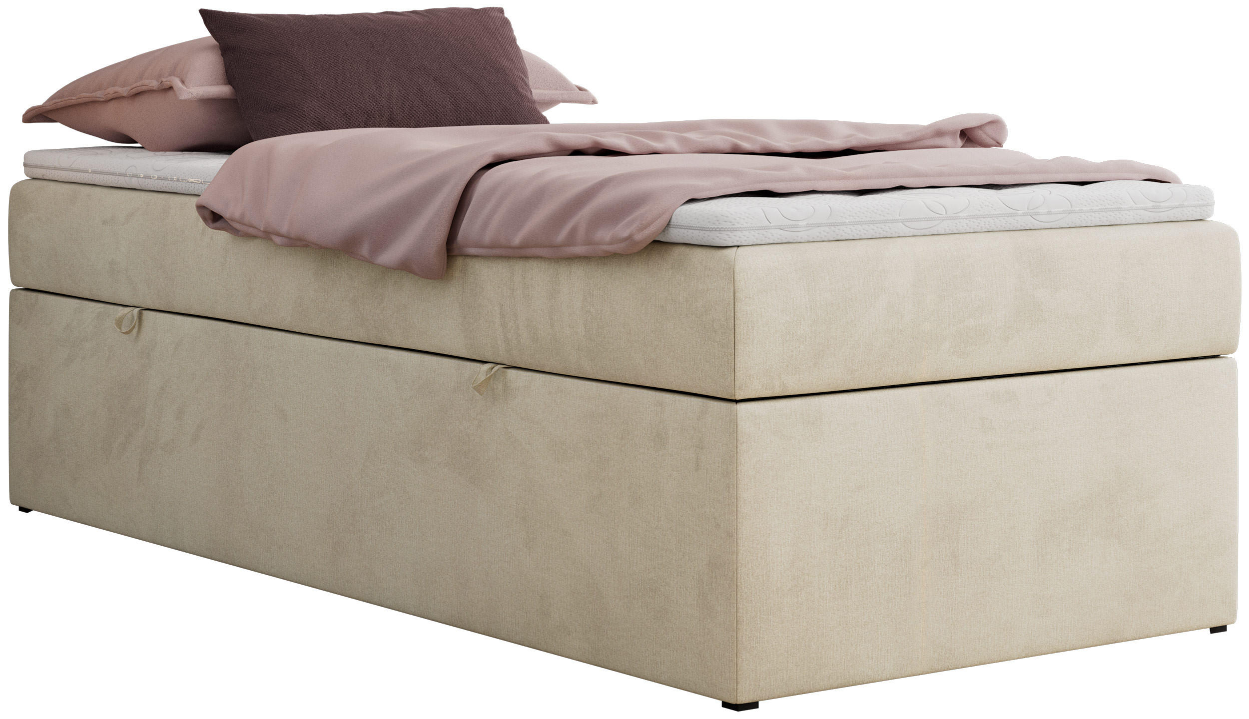BOXBETT ZERO 90/200 - Beige Velvet - H4 - Topper Visco - Beige, Textil (90/200cm) - MKS