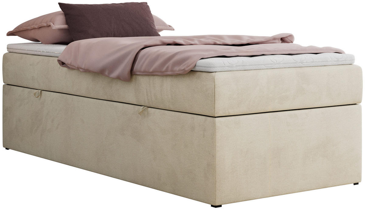 BOXBETT ZERO 90/200 - Beige Velvet - H3 - Topper T25 - Beige, Textil (90/200cm) - MKS