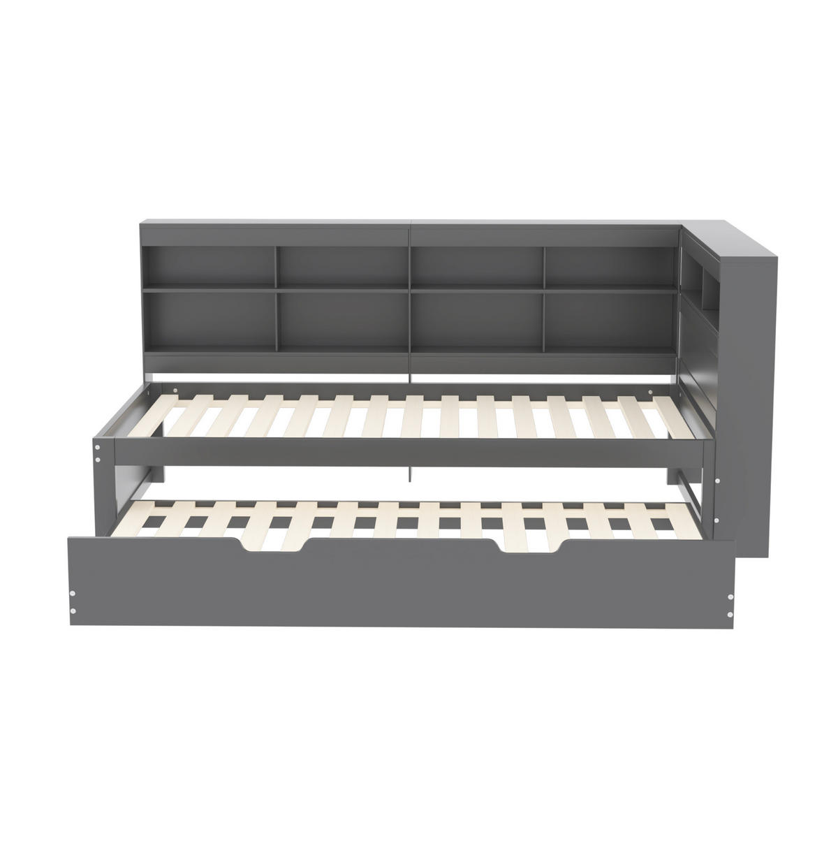 MULTIFUNKTIONSBETT 90/200 cm Grau mit USB-Buchse und Stauraum aus Massivholz - Grau, Holz (90/200cm) - OKWISH