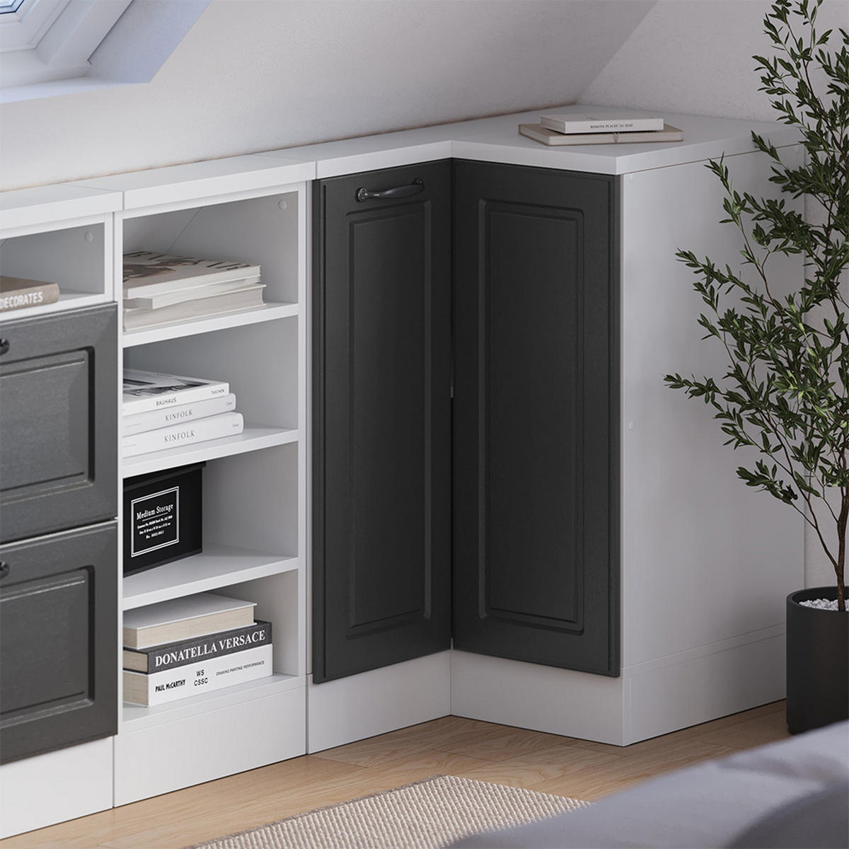 DACHSCHRÄGENSCHRANK ECKSCHRANK Rion Anthrazit Landhaus/Weiß 75.6 x 81.6 cm mit 1 Tür - Anthrazit/Weiß, Holzwerkstoff (75.6/81.6/75.6cm) - Vicco