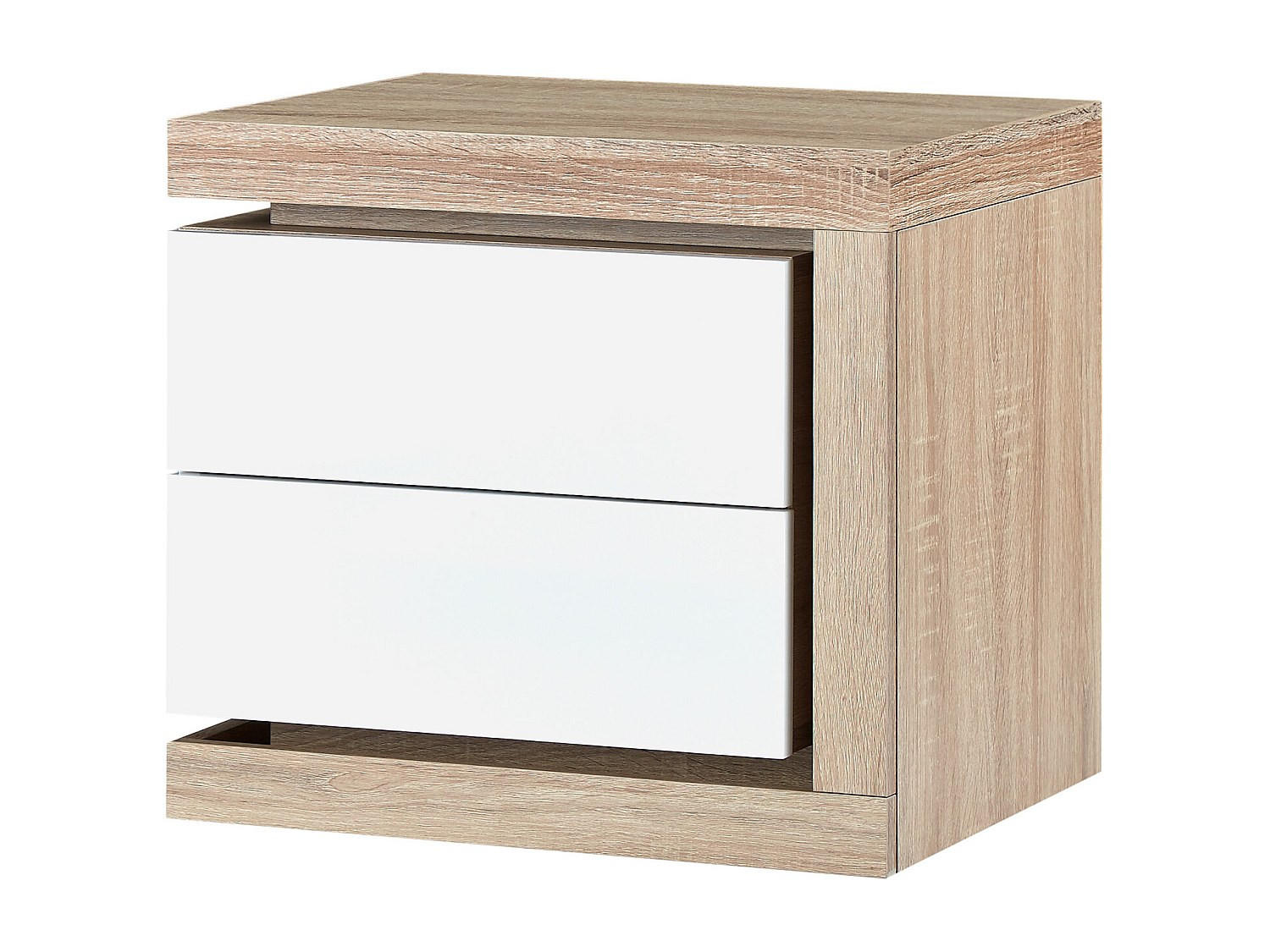 NACHTTISCH mit 2 Schubladen - rechte Seite - Mit LED-Beleuchtung - Weiß lackiert und Holzfarben - FLARANCIA - Naturfarben, Holz (50/45/40cm) - Vente-Unique