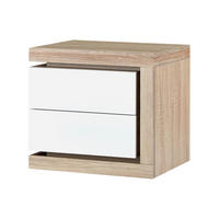 NACHTTISCH mit 2 Schubladen - rechte Seite - Mit LED-Beleuchtung - Weiß lackiert und Holzfarben - FLARANCIA - Naturfarben, Holz (50/45/40cm) - Vente-Unique