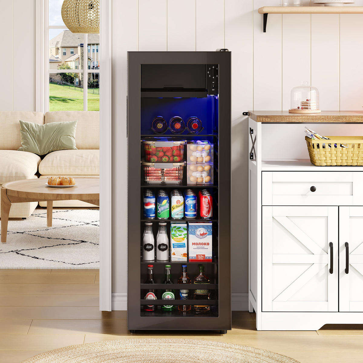 MINIKÜHLSCHRANK 40.5/40/112 cm Schwarz 128L mit verstellbare Einlegeböden und blaueLED - Schwarz, Metall (40/110/40.5cm) - Oxeza