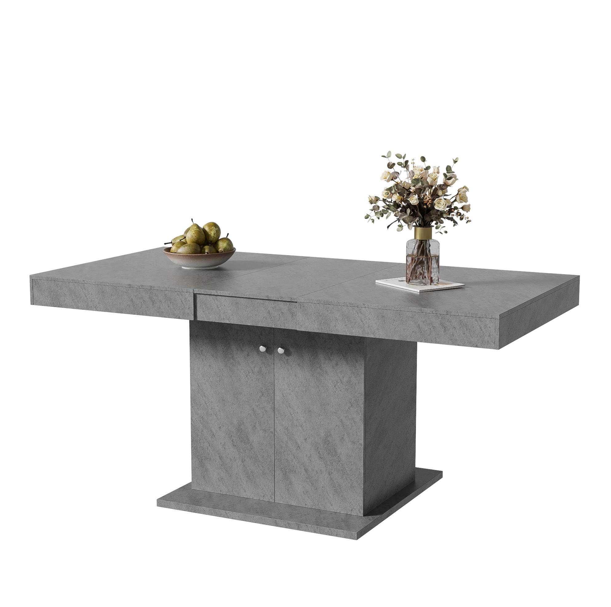 JEDILNA miza 140/180/80/76 cm z avtomatskim raztezanjem in prostornim predalom, siva - siva, leseni material (180/80/76cm) - Redom