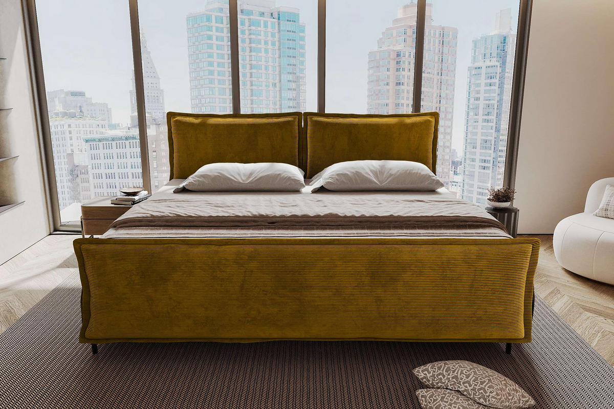 FAMILIENBETT BOXSPRINGBETT VERO PLUS Cordstoff Goldfarben 240/200 cm - Goldfarben/Schwarz, Holzwerkstoff/Textil (240/200cm) - 99rooms