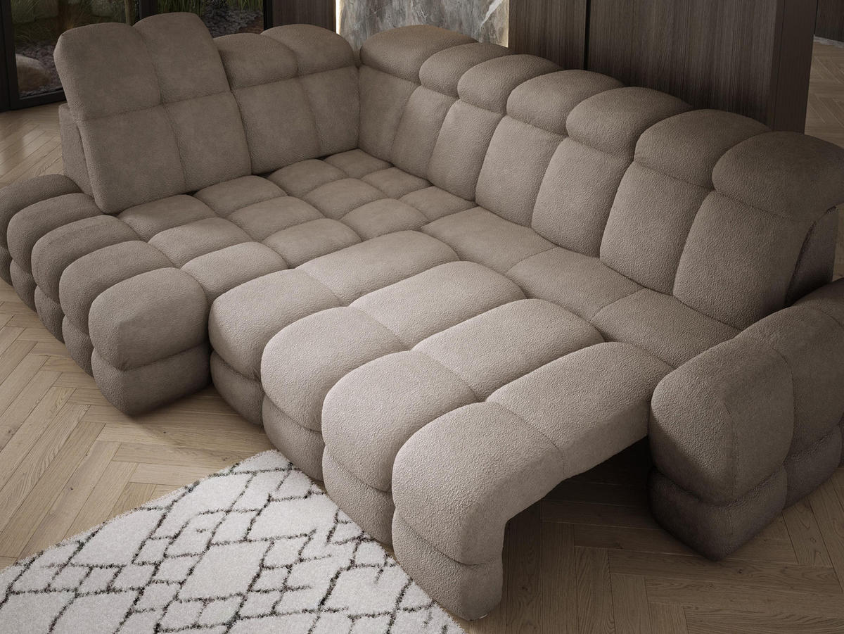 ECKSOFA TOLLO Anthology-stoff L-form 302x217x105 cm sand - Ecru, Holz/Textil (302/217cm) - DomoHome