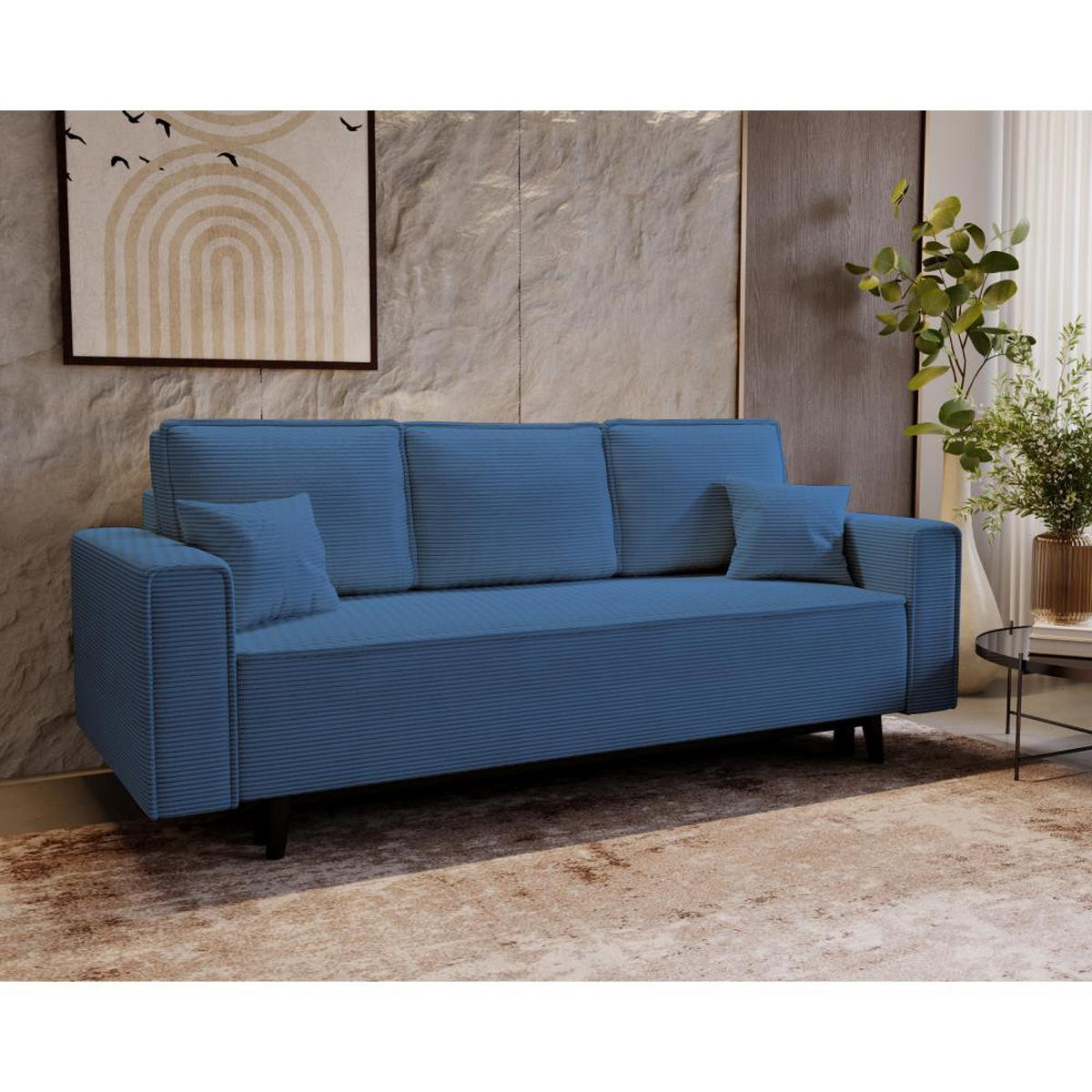 3-SITZER SOFA Monte mit Schlaffunktion blau - Dunkelblau, Textil (225/73/95cm) - Beautysofa