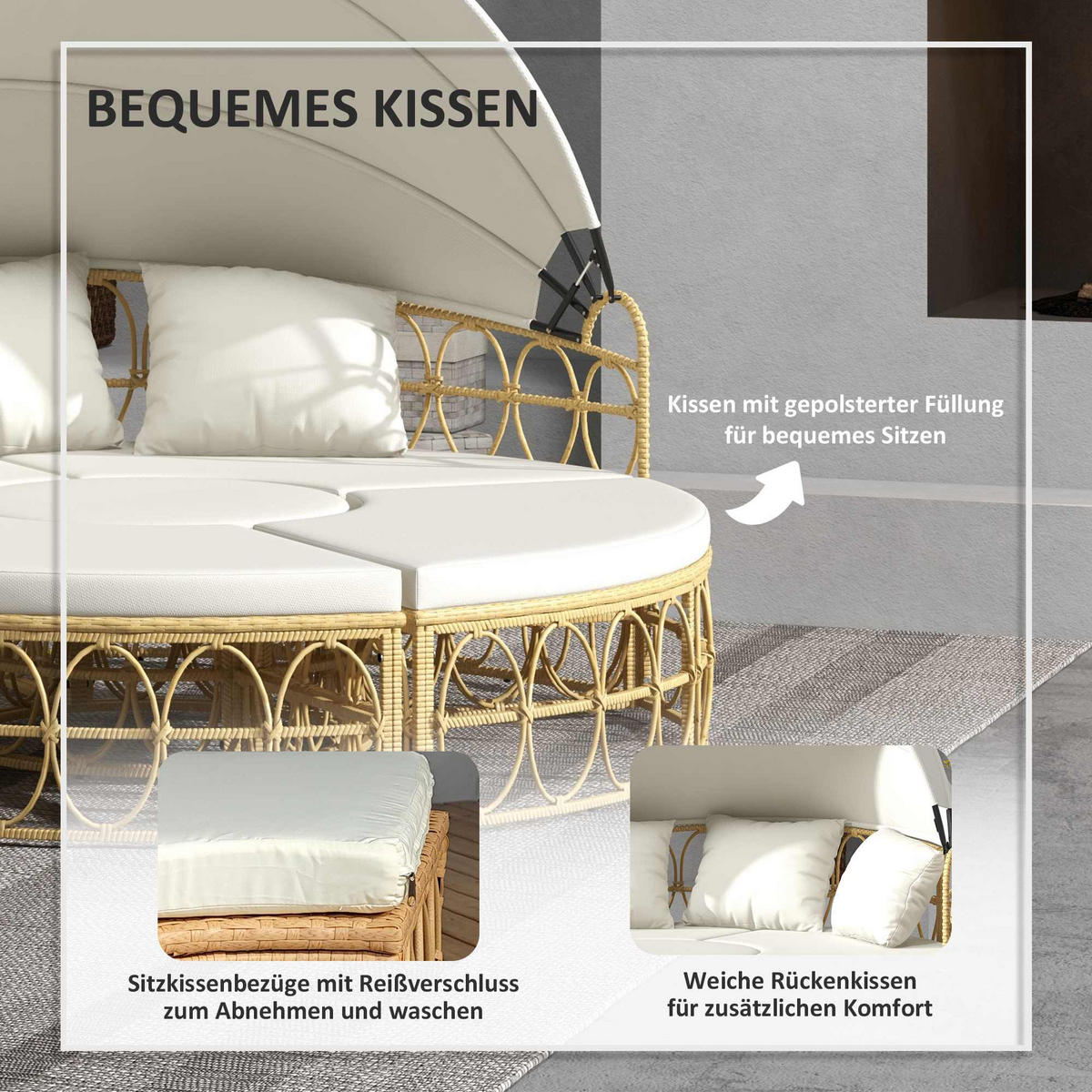 GARTENMÖBEL-SET mit klappbarem Verdeck, für Outdoor, Creme - Creme, Kunststoff - Outsunny