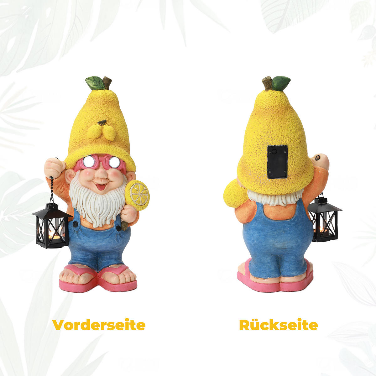 46CM Solarbetriebene Zwerggestalt in Form einer Zitrone Gartenfigur Zwerg mit Laterne, leuchtende Augen Geschenkidee für Mama - Multicolor, Naturmaterialien (23.5/46/16.5cm) - Hometopia