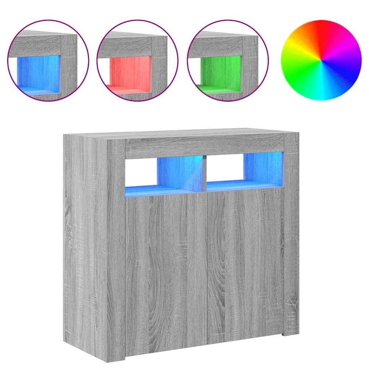 SIDEBOARD mit LED-Licht 80/35/75 cm aus Holzwerkstoff Grau Sonoma Dekor - Silbereichenfarben, Holz (80/75/35cm) - vidaXL