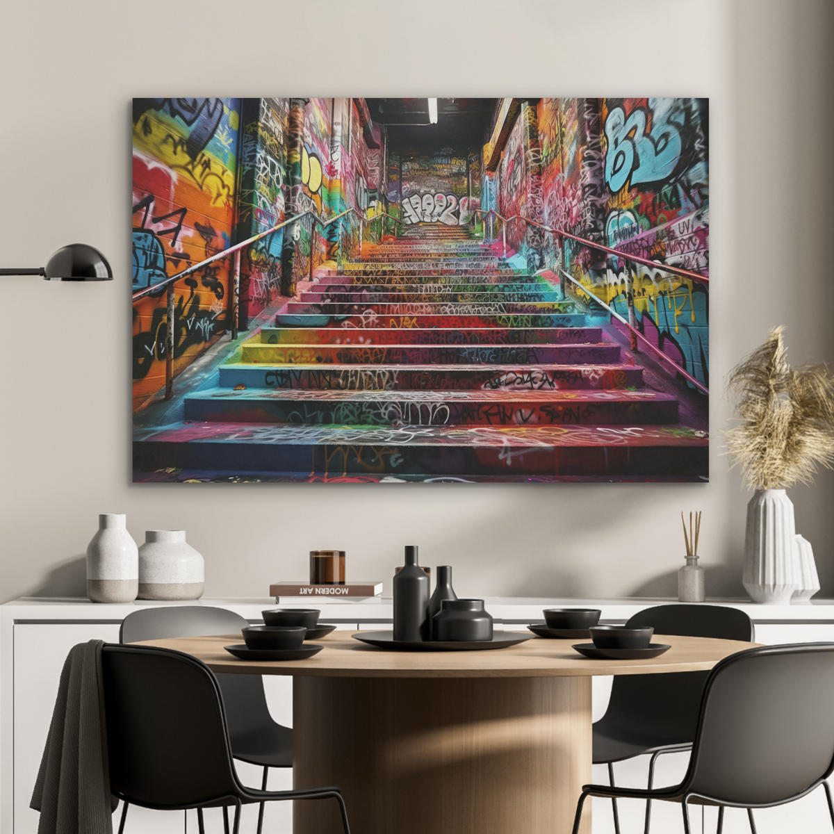AKUSTIKBILD Treppe - Graffiti - Farben - Kunst Akustikpaneele 90x60 cm - Multicolor, Kunststoff (90/60/0.9cm) - MuchoWow