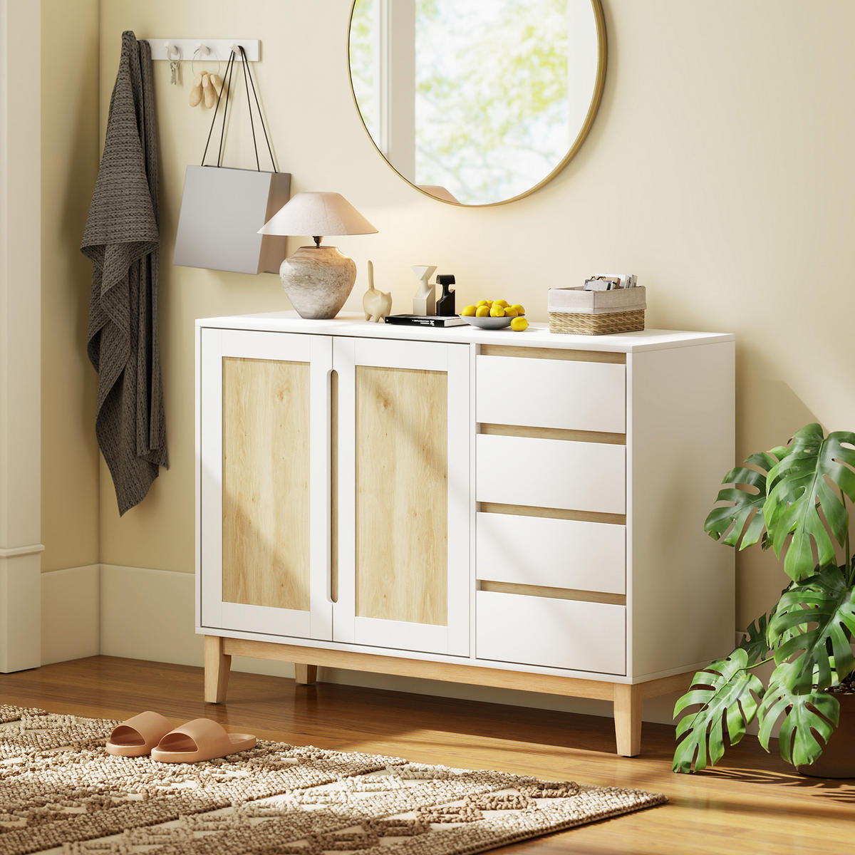 SIDEBOARD DE-11228 4 Schubladen Weiß/Eiche - Weiß, Holzwerkstoff (120/86/40cm) - ComfortXL