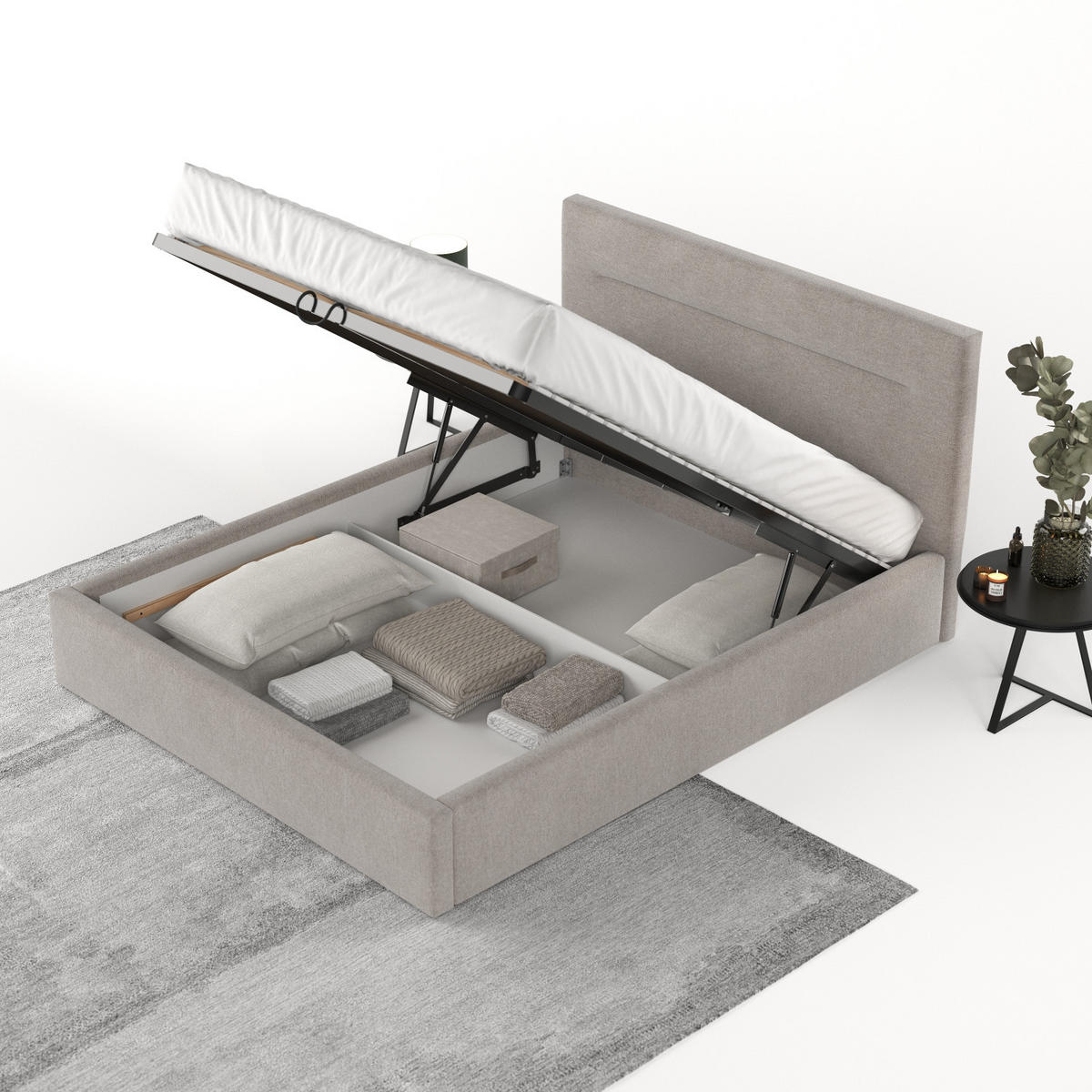 POLSTERBETT Liline 160/200 cm Graubraun im Asti Stoff - Graubraun/Schwarz, Holz/Holzwerkstoff (160/200cm) - AltaBeds