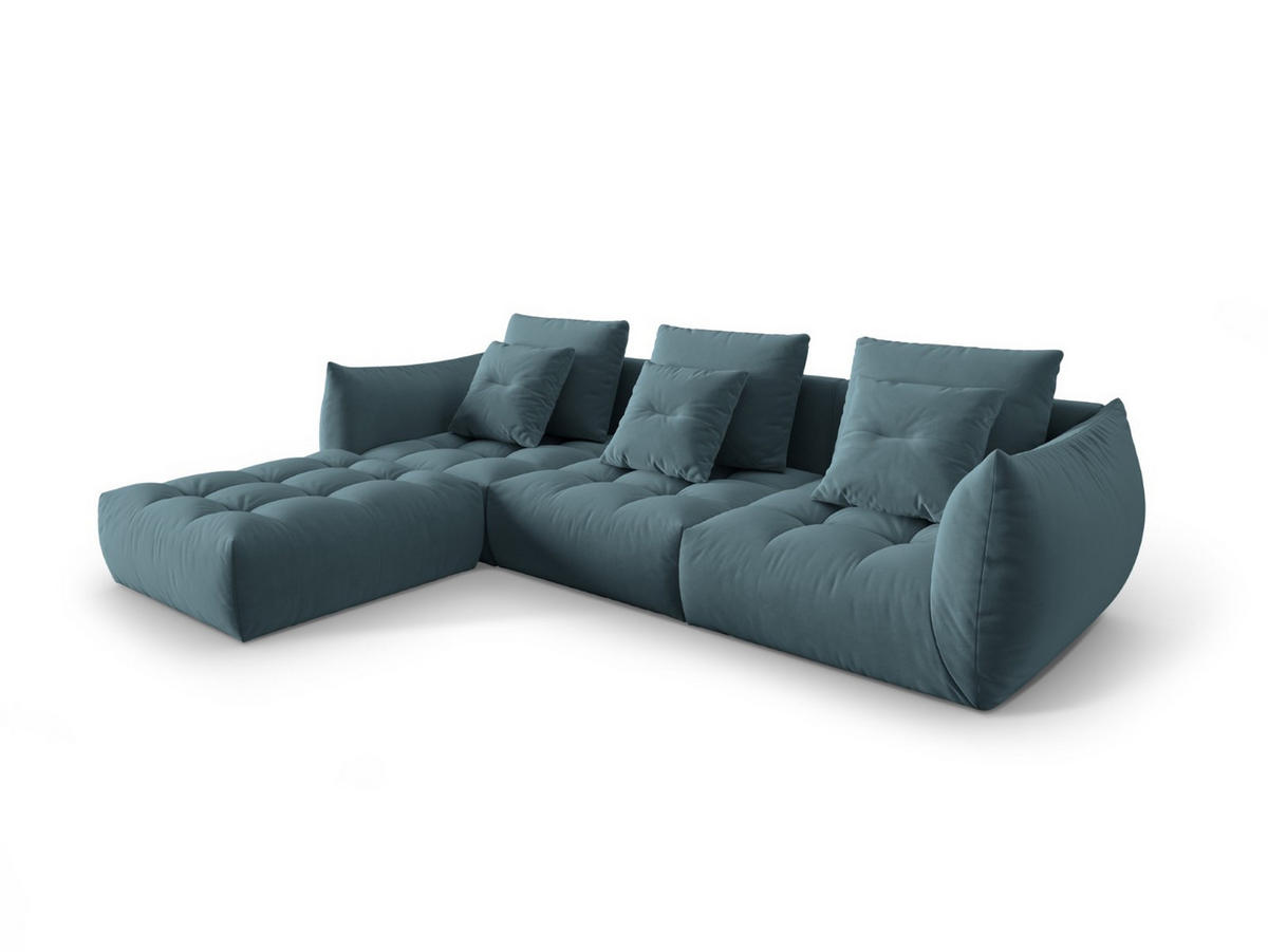 ECKSOFA modular links Bloom aus Samt pastellblau 2 Sitzplätze - Pastellblau, Textil (216/332cm) - Micadoni
