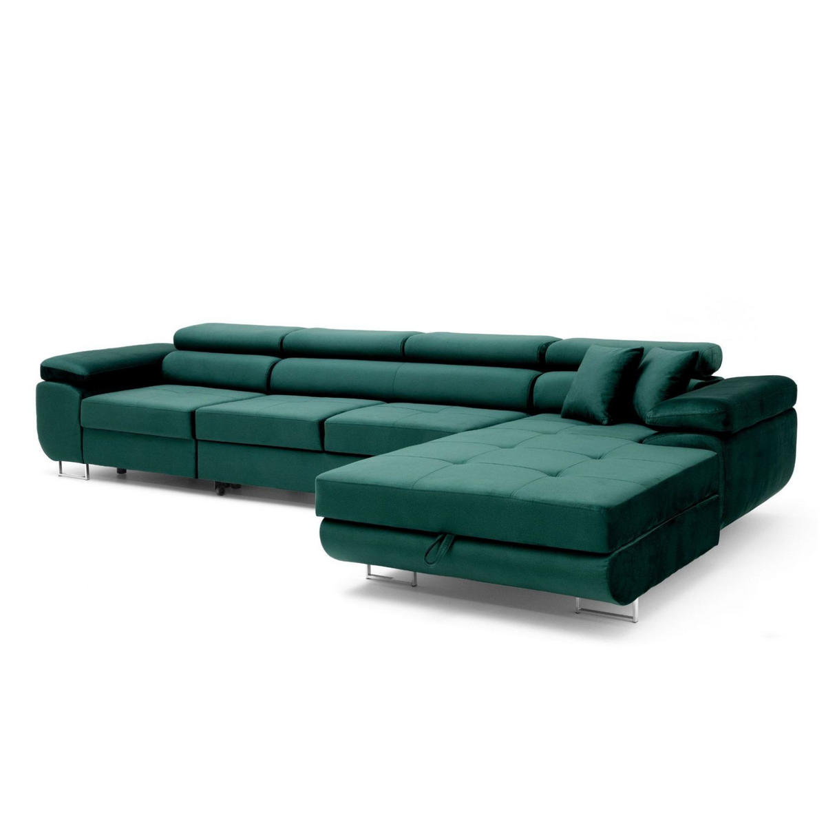 ECKSOFA ALONZO MAXI Rechts mit Schlaffunktion 125x195 Velours Grün - Silberfarben/Grün, Holz/Textil (203/350cm) - Muffo