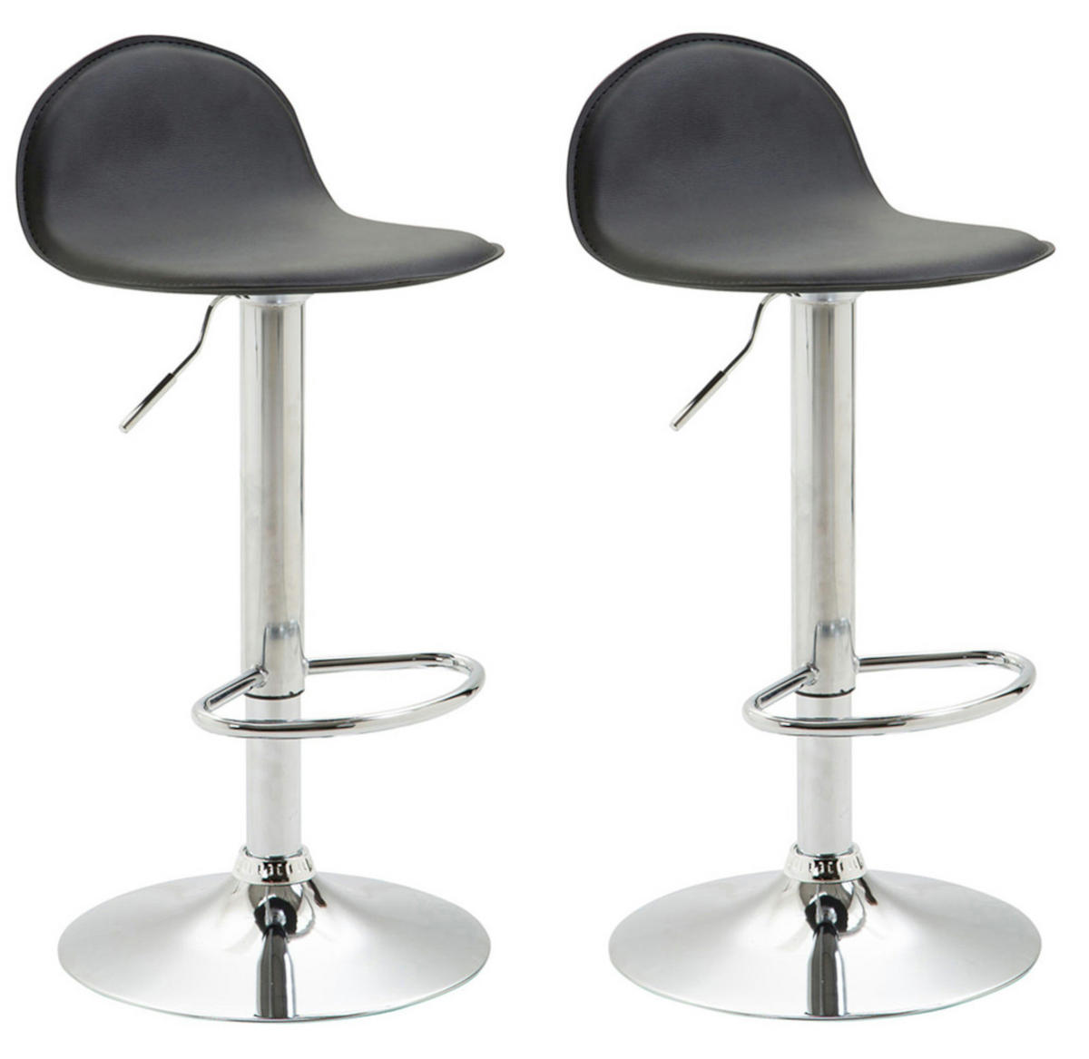 BARHOCKER 2er Set Lederlook schwarz - Chromfarben/Schwarz, Textil/Metall (39/94/41cm) - CLP