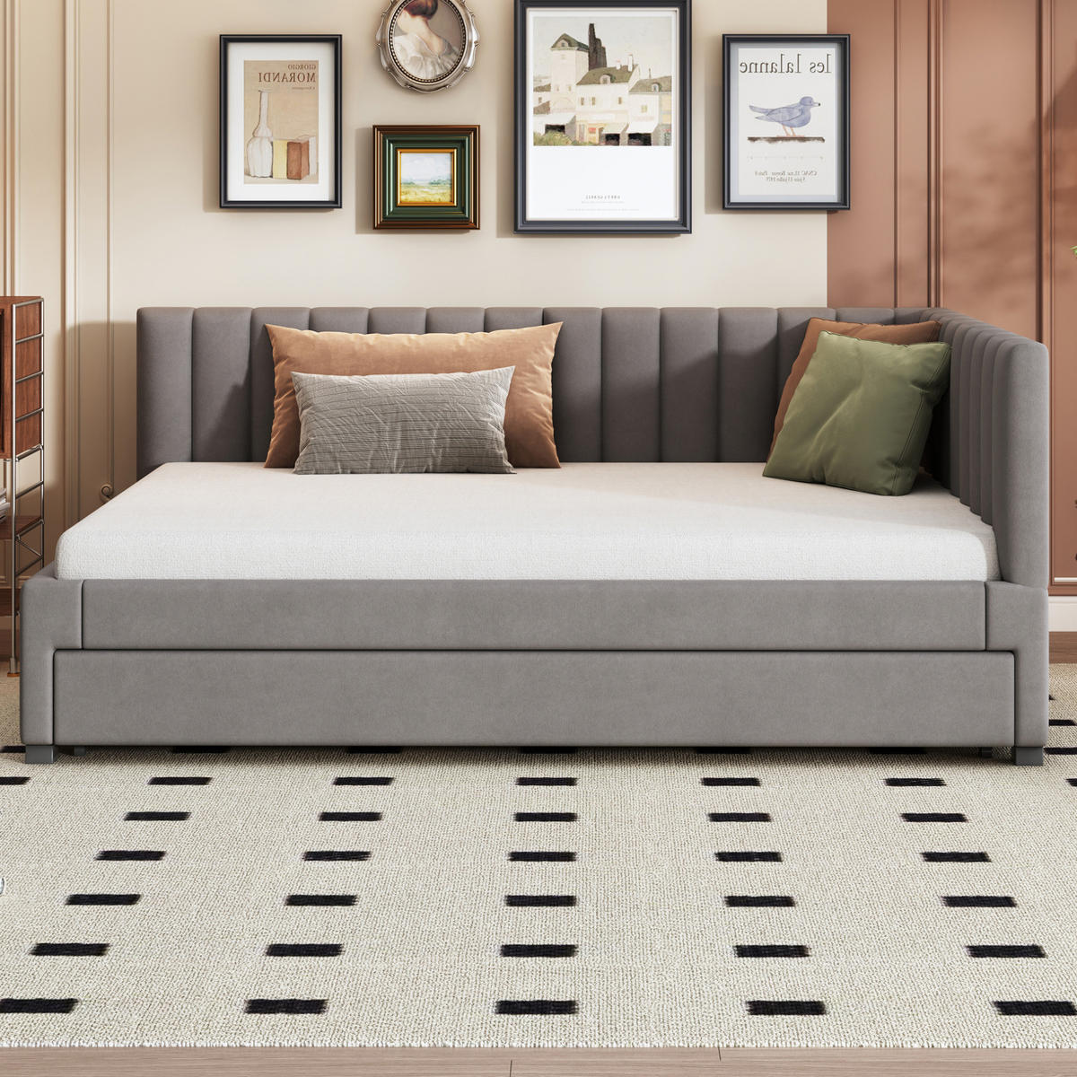 BETT 140/200 cm mit Ausziehbett inkl. Lattenrost in Grau - Grau, Leder (140/200cm) - BEAOK
