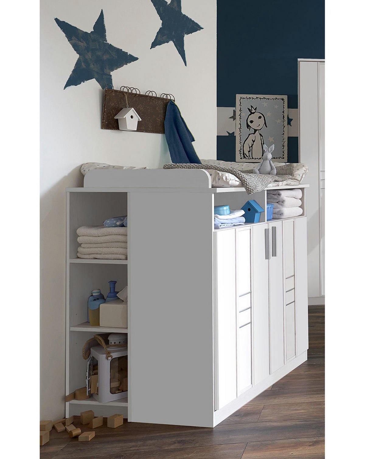 BABYZIMMER Bela Borkum in Landhaus Weiß 8 teilig - Weiß, Holzwerkstoff (120/200/80cm)
