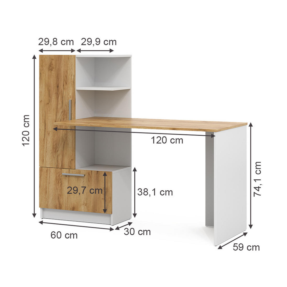 SCHREIBTISCH Tomy Weiß/Goldkraft Eiche 150 x 59 cm - Eiche Wotan/Weiß, Holzwerkstoff (59/150/120cm) - Vicco