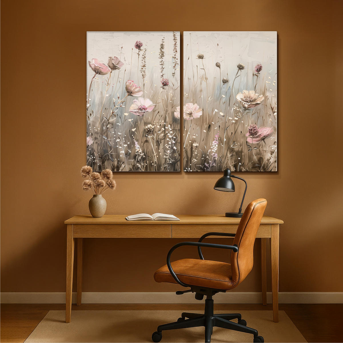 LEINWANDBILD 2er Set Blumen - Beige - Modern - Rosa 160x120 cm - Ecru, Textil (160/120cm) - MuchoWow