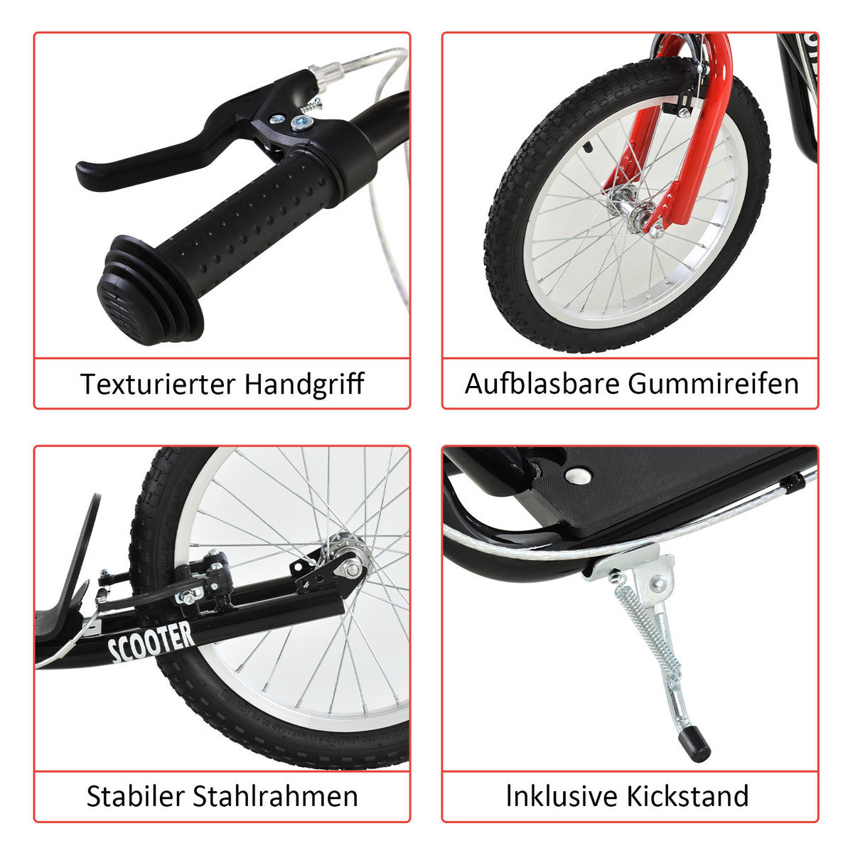 KINDERROLLER, Hellblau/Schwarz/Weiß/Grün, Stahl+ Aluminium - Schwarz, Metall (139/58/96cm) - HOMCOM