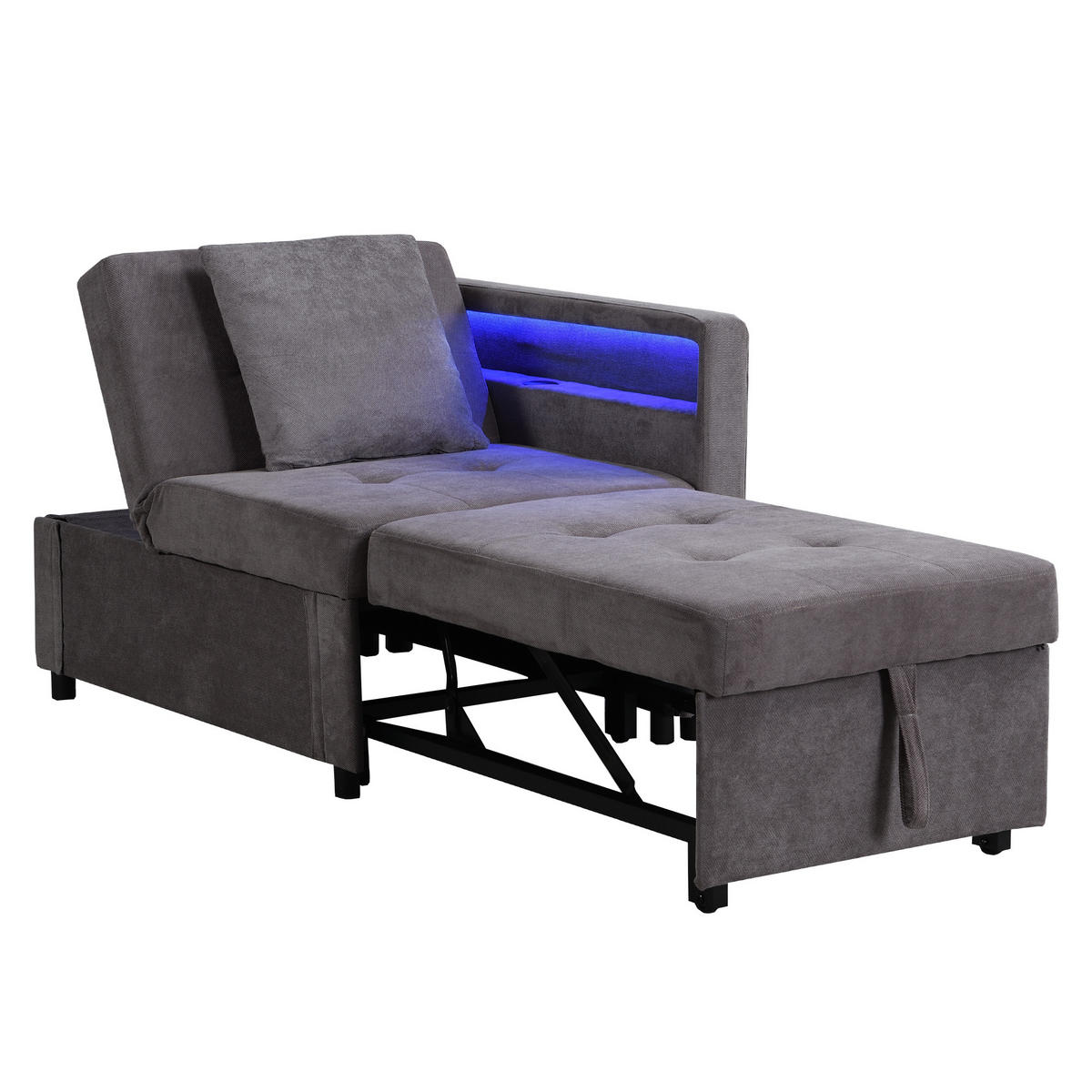 SCHLAFSOFA 3-in-1 Dunkelgrau mit verstellbarer Rückenlehne & USB-Anschlüssen 177/68/65 cm - Dunkelgrau, Leder (68/65/97cm) - OKWISH