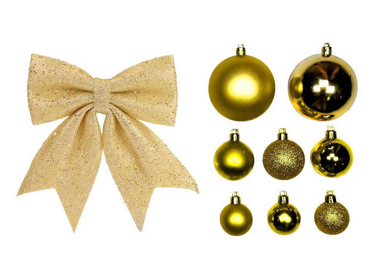 WEIHNACHTSBAUM künstlicher 150 cm, GOLDWEIHNACHTEN, mit 73-teiligem Weihnachtsbaumschmuck, inkl. Metallständer und Aufbewahrungsbox - Champagner/Goldfarben, Kunststoff/Metall (104/150cm) - LAALU