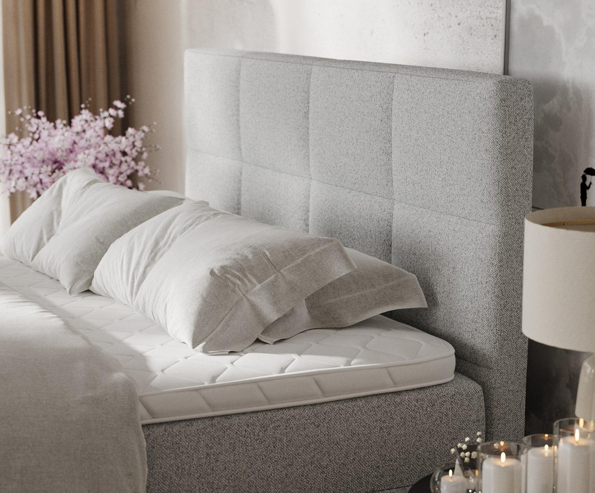 BOXBETT Velto 140/200 cm Hellgrau im Riva Stoff - Hellgrau/Schwarz, Holz/Holzwerkstoff (140/200cm) - AltaBeds