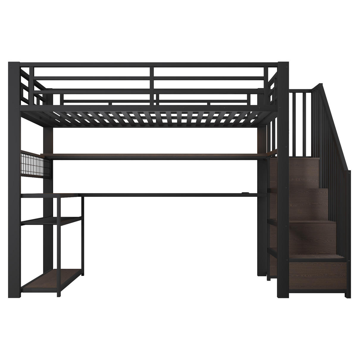 HOCHBETT 90/200 cm Schwarz mit LED, Schreibtisch und Stauraum - Schwarz, Metall (90/200cm) - MIVRAY