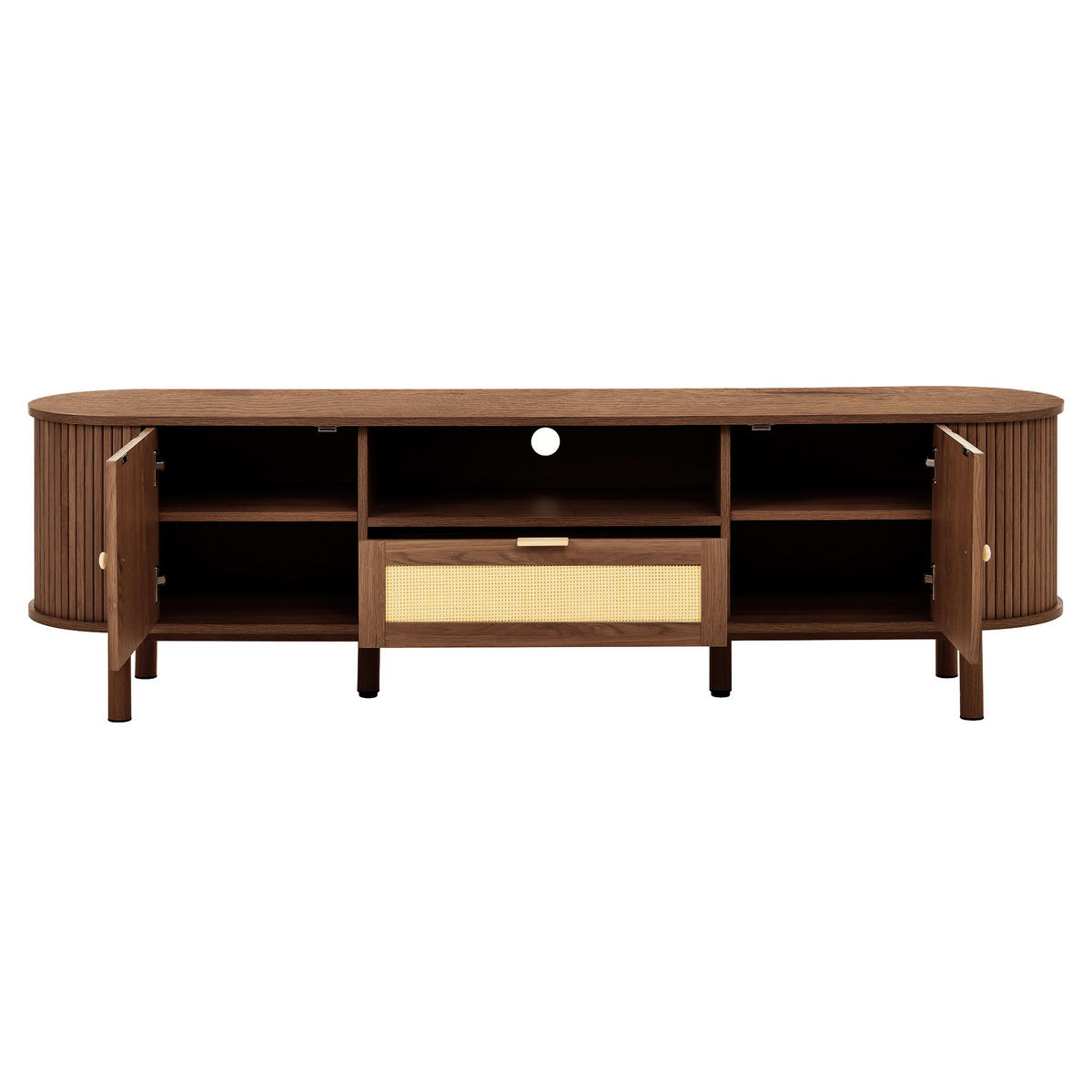 TV-SCHRANK 175/36/51 cm Nussbaum mit Rattan-Schubladen und 2 Türen - Nussbaumfarben, Holzwerkstoff (175/51/36cm) - Oxeza