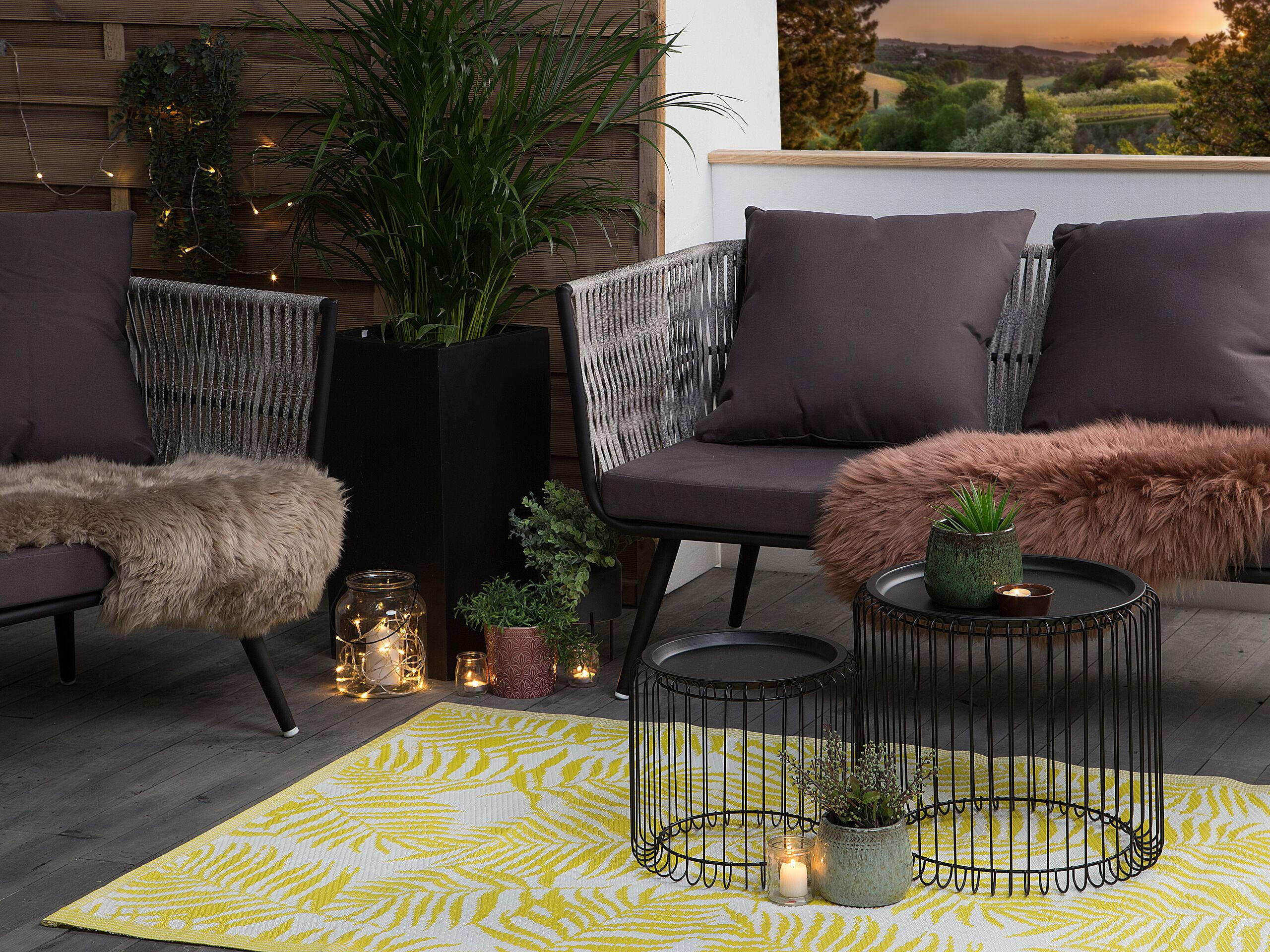 Thumbnail - Beliani Outdoor-Teppich, Gelb, Kunststoff, Baum/Pflanze/Natur, Rechteckig, 120x180 cm, Teppiche & Böden, Teppiche, Outdo...