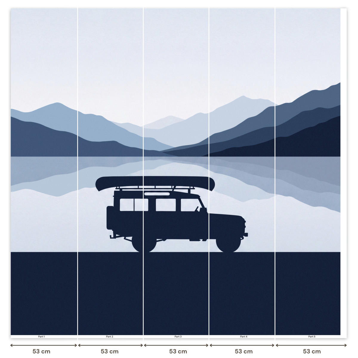 KINDERTAPETE - Auto - See - Berge - Blau - 260x260 cm - Blaugrau, Papier (260/260cm) - OnlyWow