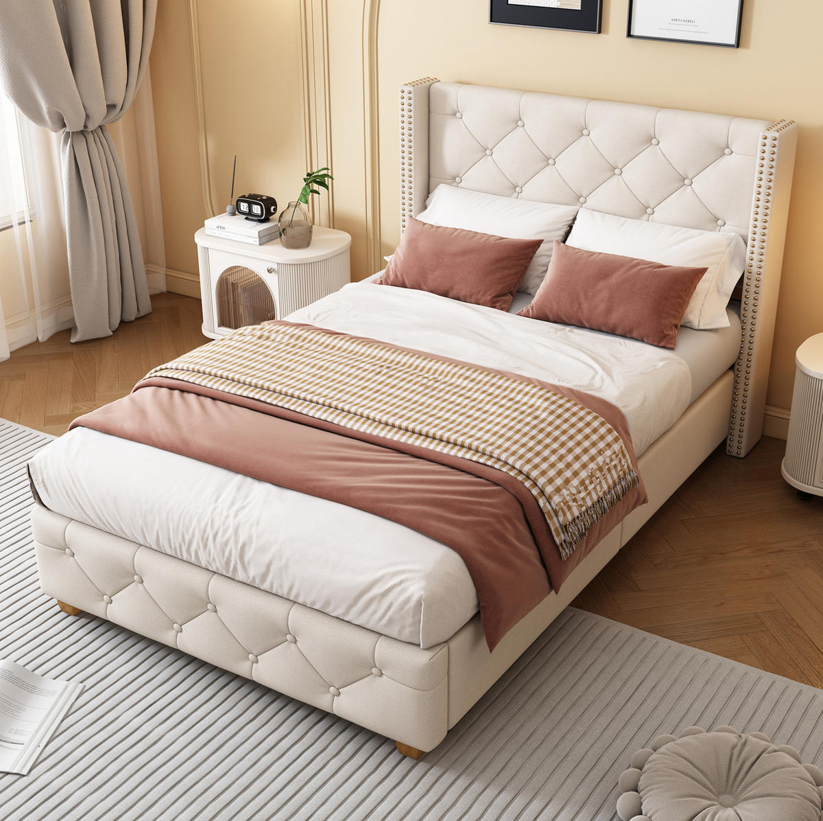 POLSTERBETT mit Lattenrost 90x200 cm Leinen Beige - Beige, Holz (90/200cm) - Meubliv