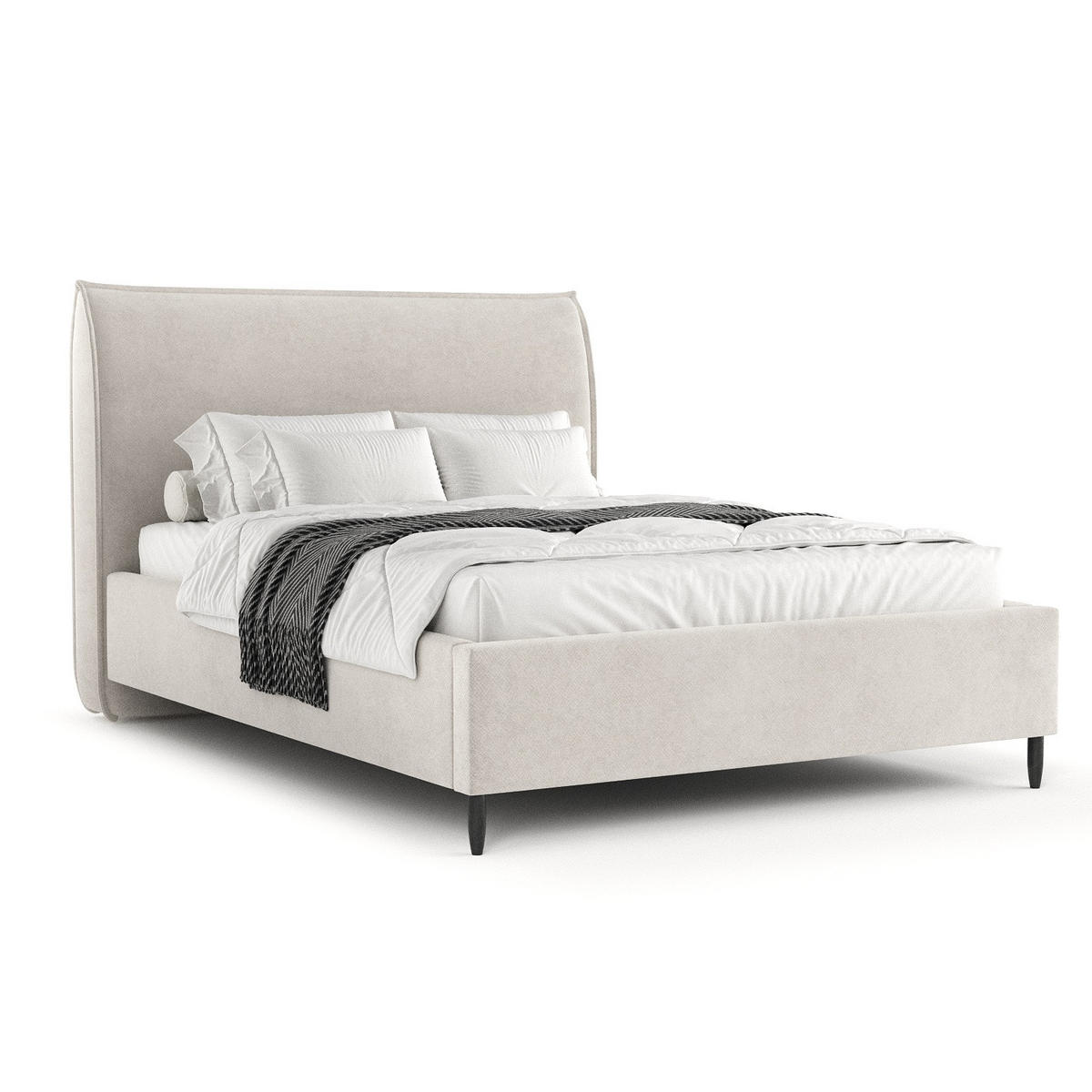 POLSTERBETT Shell Hellbeige 140/200 cm im Samtstoff - Beige/Schwarz, Holz/Holzwerkstoff (140/200cm) - Maison de Reve