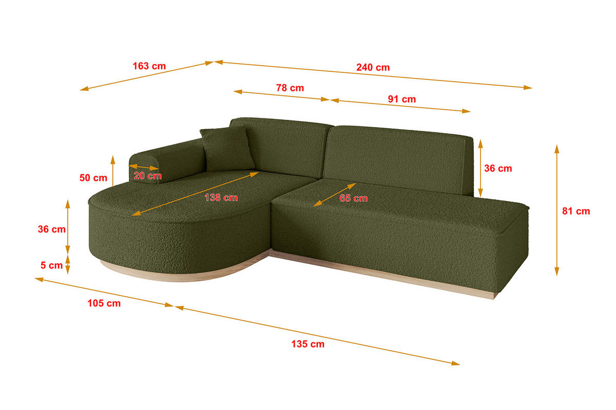 ECKSOFA Ottomane Links ARRIO-L1 - 243x171x83 cm Grün - Grün, Holzwerkstoff/Textil (243/171cm) - ALTDECOR