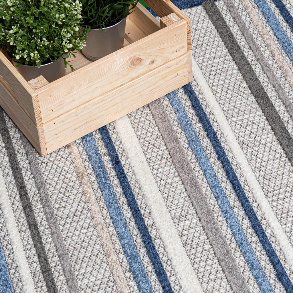 Thumbnail - Mazovia Teppich, Blau, Grau, Textil, Gestreift, Rechteckig, 120x170 cm, Oeko-Tex® Standard 100, Teppiche & Böden, Teppic...