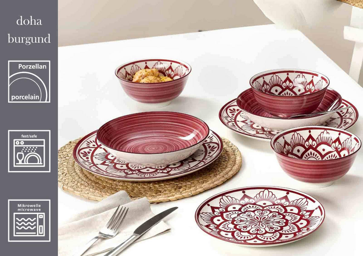 TAFELSET Doha Burgund 16er Set - Rot, Keramik (1/1/1cm) - Ritzenhoff Breker