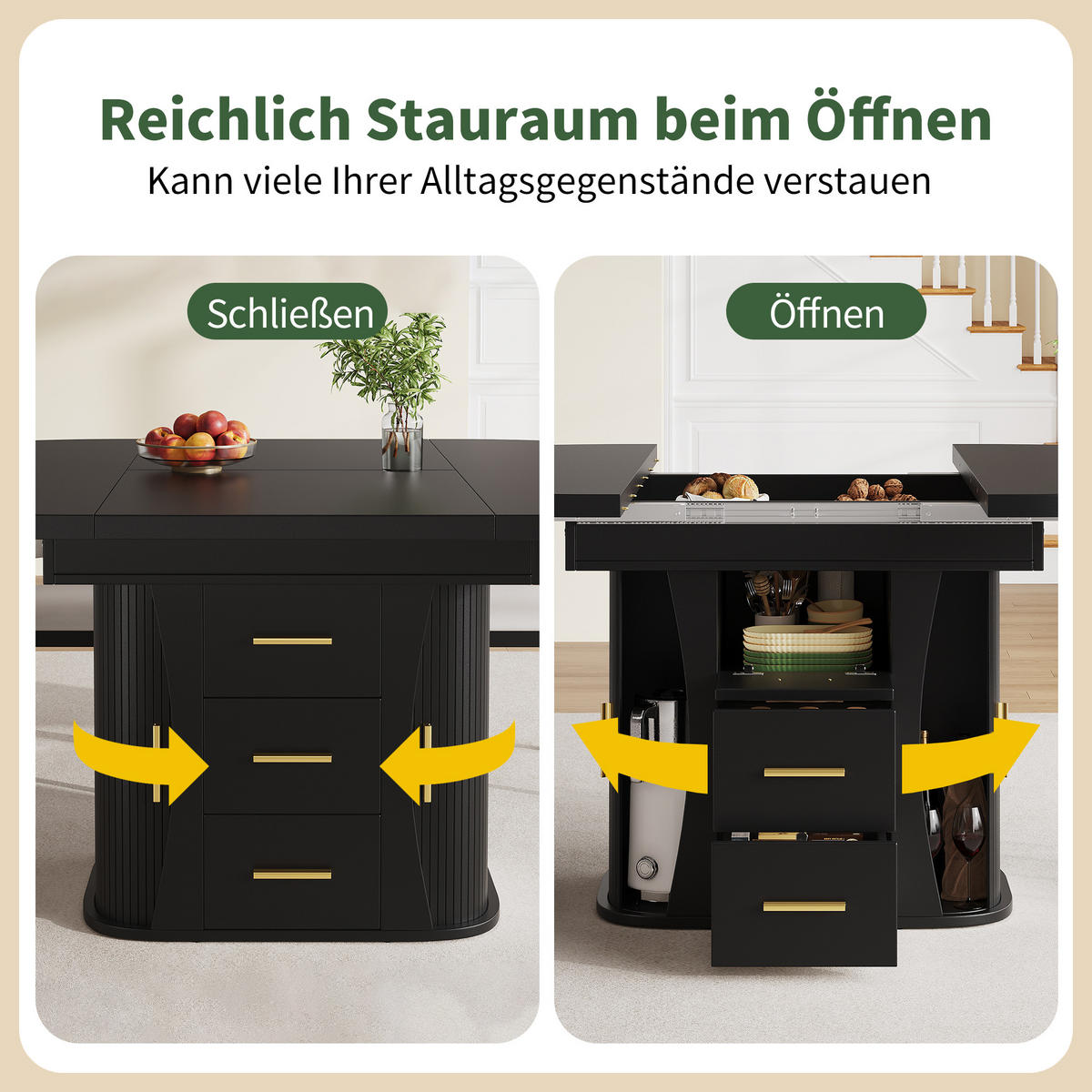 AUSZIEHTISCH 118-158/118/77 cm schwarz mit Stauraum und Klappmechanismus aus MDF - Schwarz, Holzwerkstoff (118/118/77cm) - OKWISH