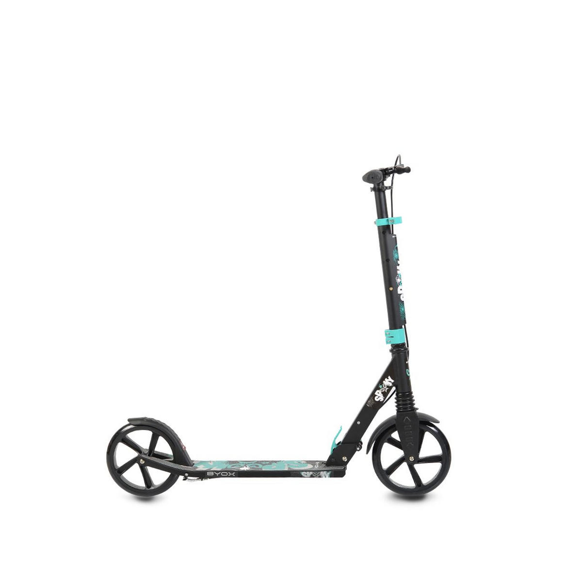 KINDERROLLER Spooky klappbar türkis bis 100 kg, Bremse, Stoßdämpfer vorne, ABEC-7 - Schwarz, Metall (85/40/95cm)