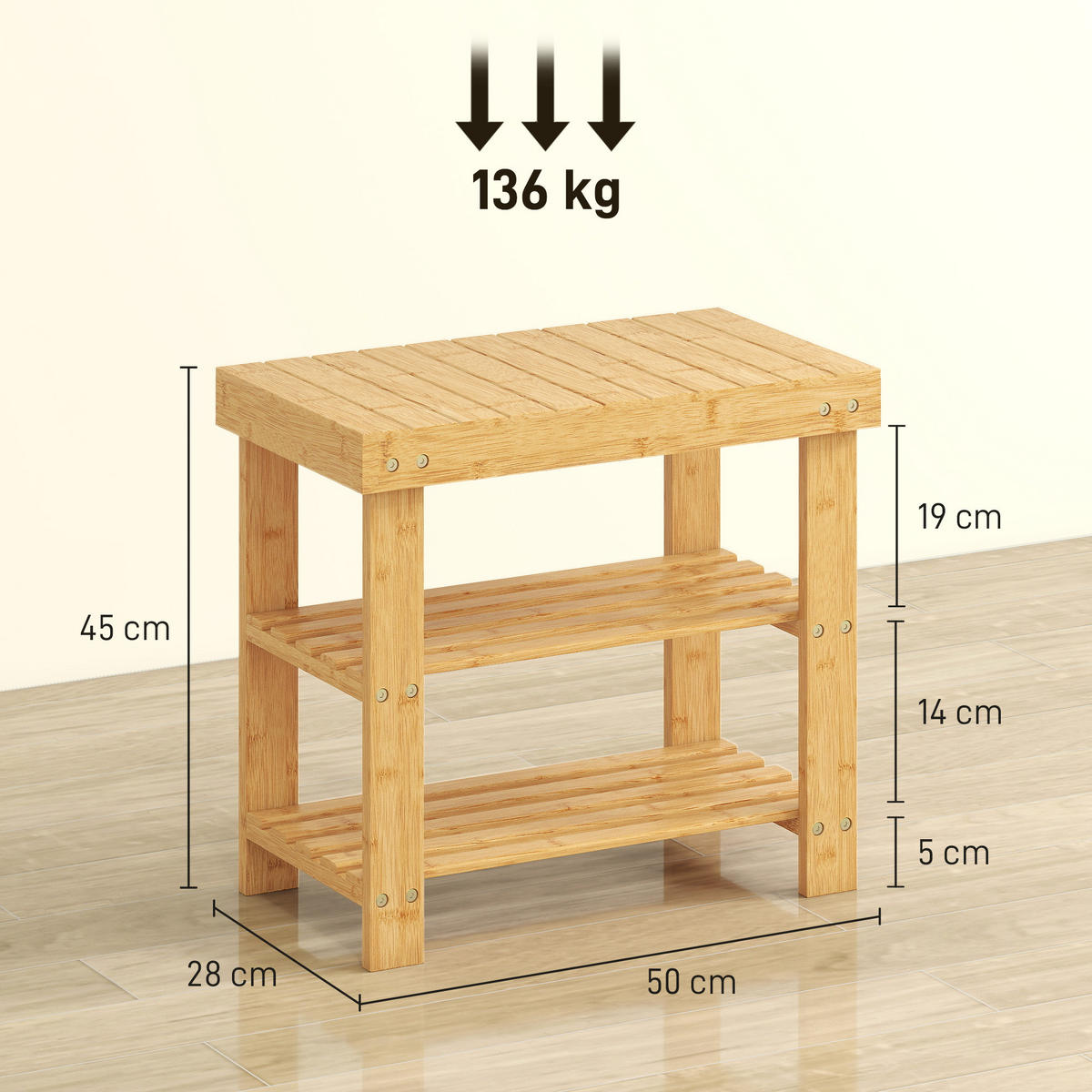 SCHUHBANK Albacete Norte Naturholz Bambus - Hellbraun, Holz (50/45/28cm) - Jamb