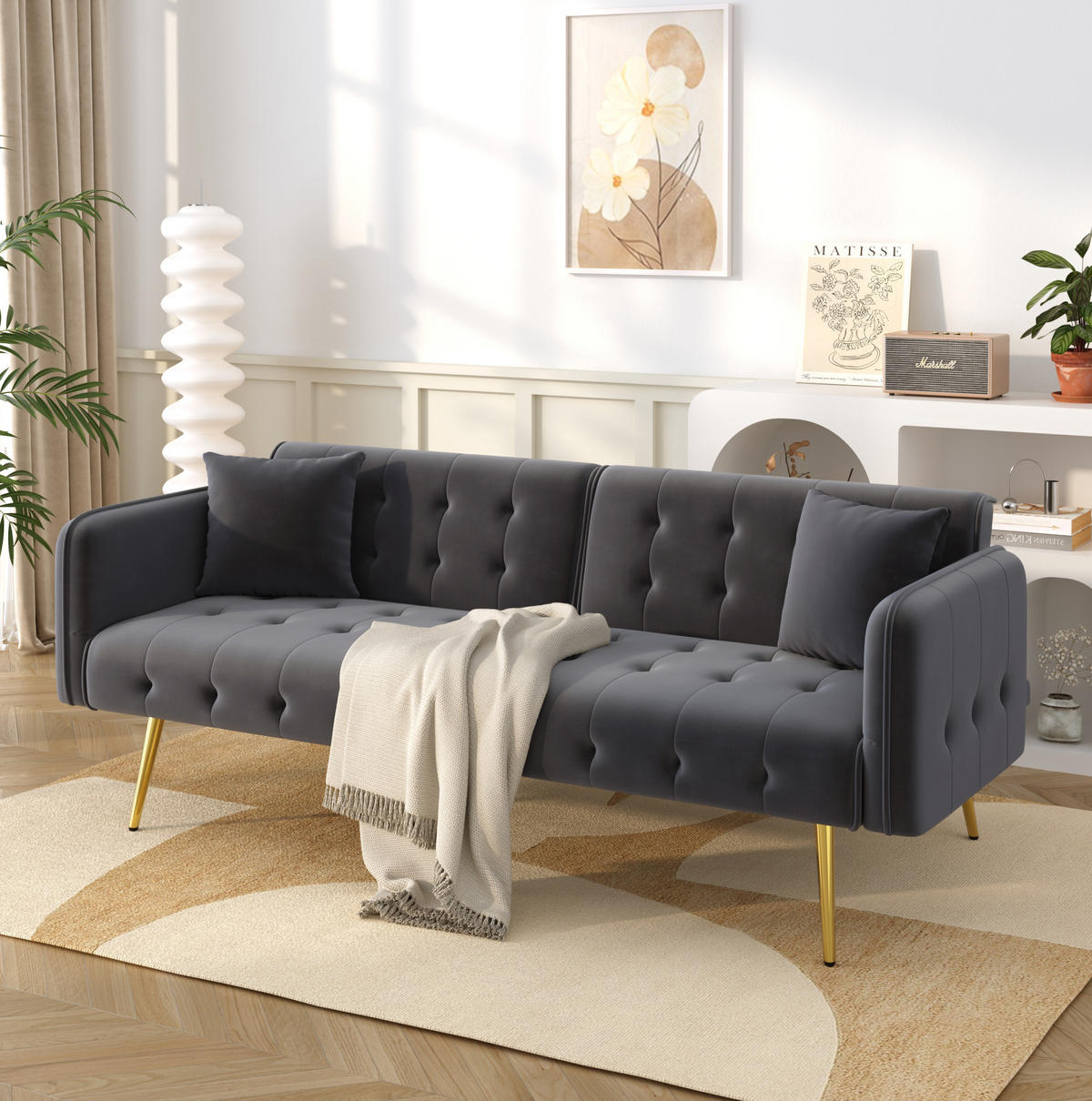 SCHLAFSOFA 215/81,5 cm Liegefläche – mit Veloursbezug und verstellbaren Armlehnen - Grau, Textil (82/70/178cm) - BEAOK