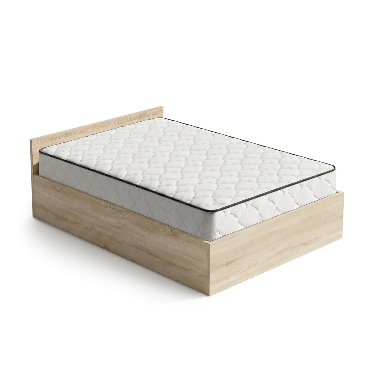 BETT mit Bettkasten 120x200 cm Metalllattenrost und Federkernmatratze Sonoma Eiche - Sonoma Eiche, Holzwerkstoff (120/200cm) - Akord