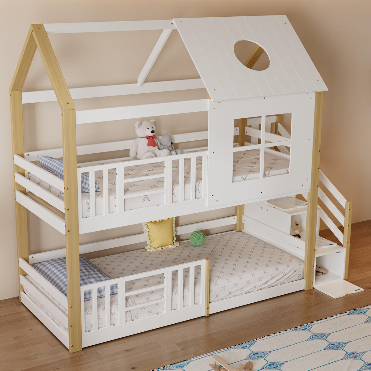 ETAGENBETT 90x200 cm Haus Treppe weiß - Weiß, Holz (90/200cm) - LEBENLANG