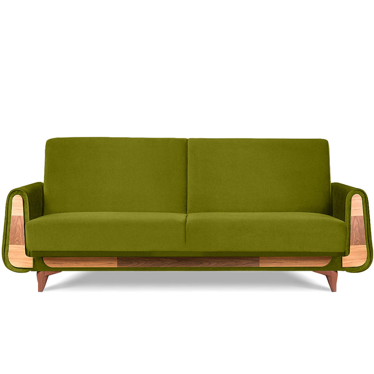 3-SITZER-SCHLAFSOFA GUSTAVO mit Armlehnen, grün - Braun/Olivgrün, Holz/Holzwerkstoff (230/98/98cm) - KONSIMO®