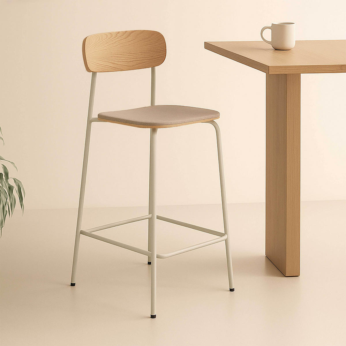 HOCHSTÜHLE 2-tlg., Beige - Beige, Holz (42/96/50cm) - Oviala