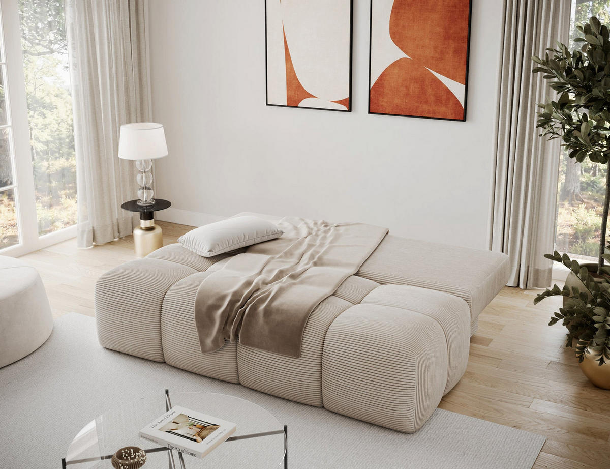 SCHLAFSOFA Nuwia mit Schlaffunktion und Bettkasten – Modernes Designsofa mit Schlafauszug und dekorativer Steppung - Beige, Kunststoff (200/102/100cm) - Wohnideebilder